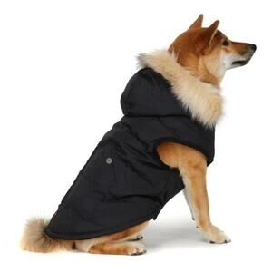 Pajar Pup Large Dog Jacket Quilted Fleece Lined Faux Fur Hood Barnard Black